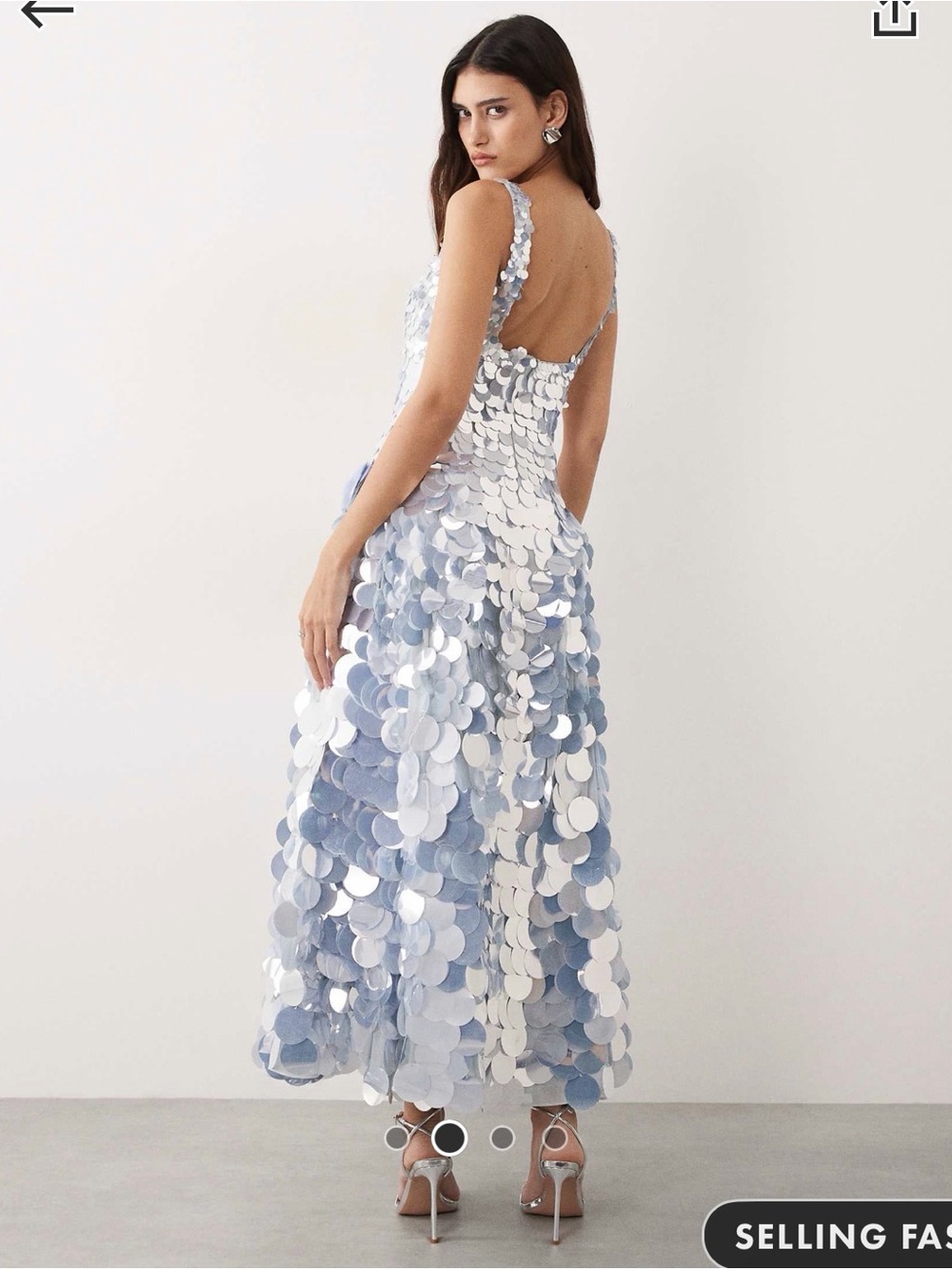 Arrange ASOS Backless Sequin Disc Maxi Dress in Light Blue and White
